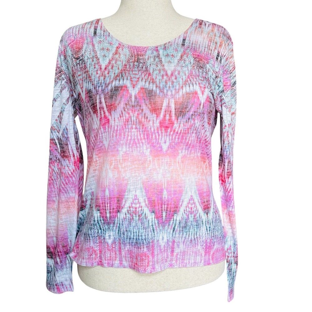Sundance Burnout Long Sleeve Top Abstract Art Long Sleeve T Shirt‎ Sz L Boho
